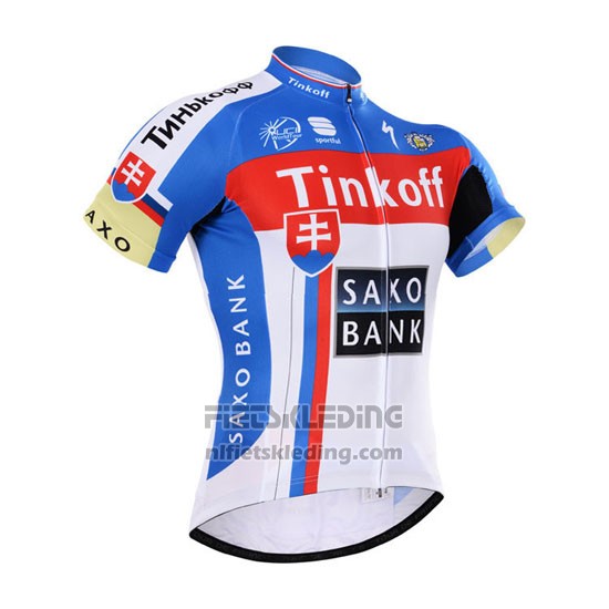 2015 Fietskleding Tinkoff Saxo Bank Kampioen Slowakije Korte Mouwen en Koersbroek